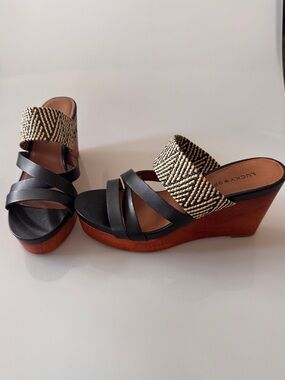 Lucky Brand Black woven boho wedge sandal